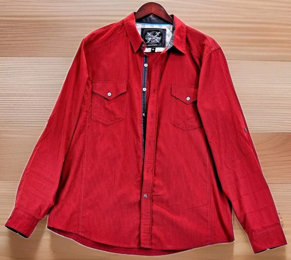 Drill Clothing Company Men's Shirt XL Swords Logo Long Sleeve Button Up Red